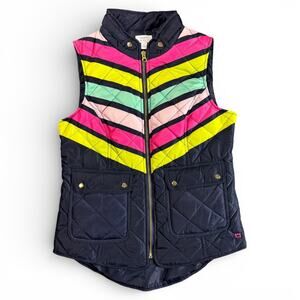 Crown & Ivy Quilted Vest Womens Small Blue Multi Stripe Preppy Full Zip Pockets